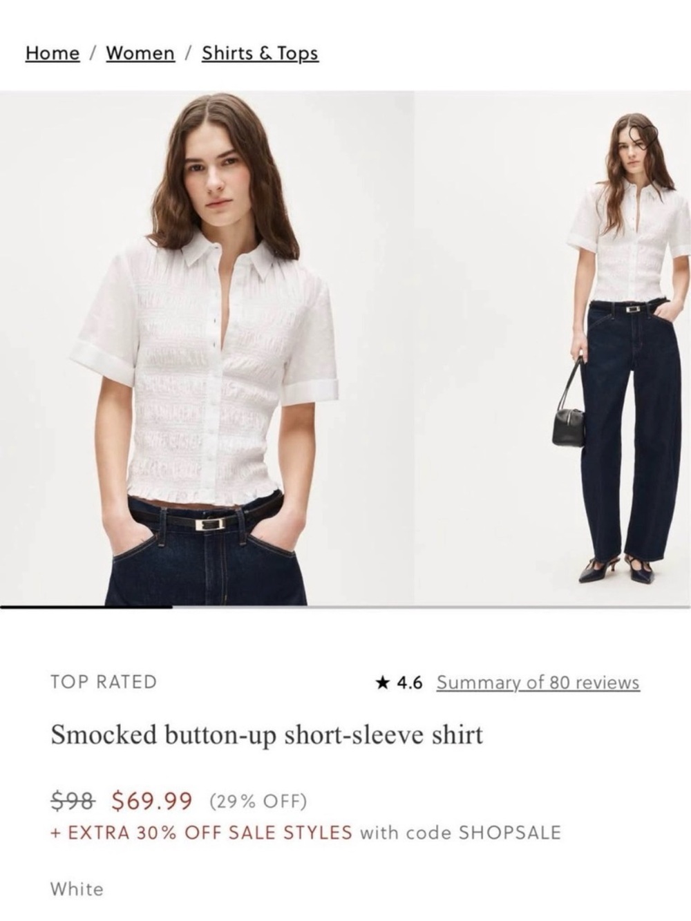 NWT J. Crew Women White Collared Polka Dot Smocked Button Up Shirt Cotton Small - Picture 7 of 7